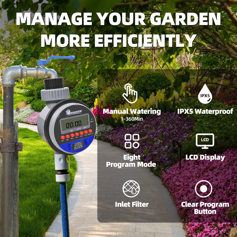 Yardeen Electronic Water Timer Garden Irrigation Controller Digital Intelligence Watering System LCD Waterproof, No Water Pressure Required - Image 3